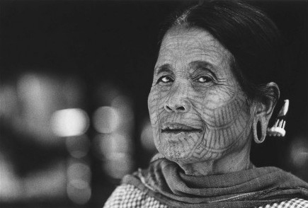 Dai-Chin Woman,Portrait,Chin State,Burma,face tattoo,gelatin silver print