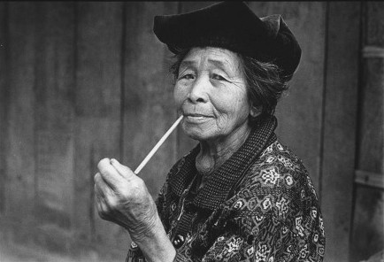 Woman Smoking Pipe,Portrait,Laos,gelatin silver print