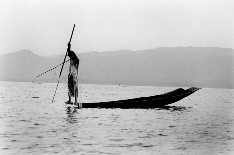 Fishing,Burma,landscape,Inle Lake,gelatin silver print