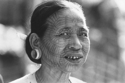 Dai-Chin Woman,Face Tattoo,Portrait,Burma,gelatin silver print